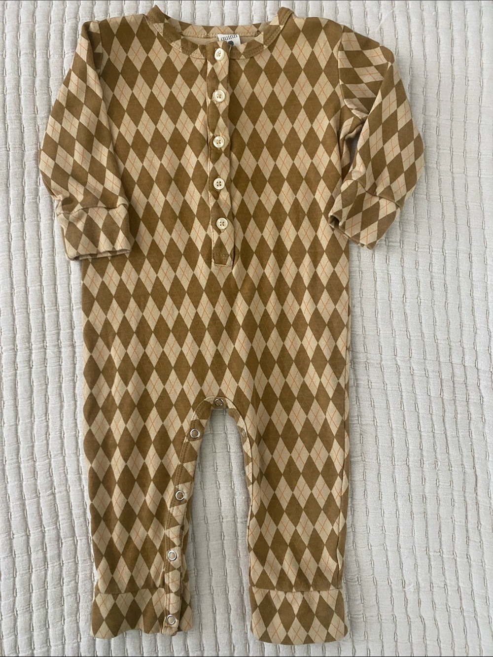 kate quinn Tan and Beige Argyle Footed One-Piece